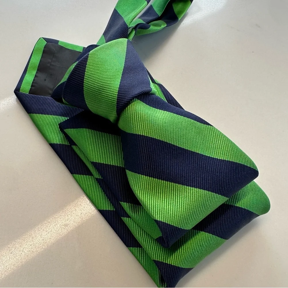 J. Crew Preppy Navy Lime Striped Classic Silk Tie